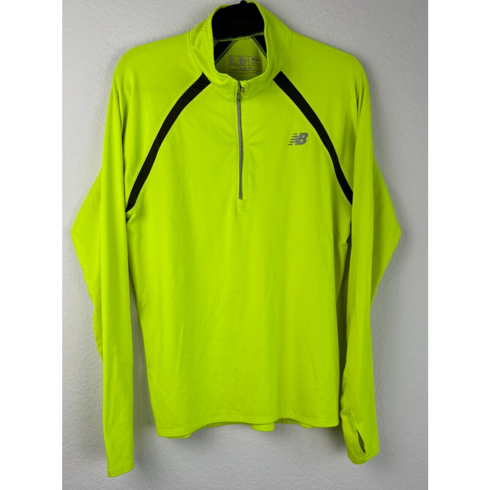 New Balance Mens Sz Lg Neon Yellow Quarter Zip Dry Athletic Pullover Longsleeve
